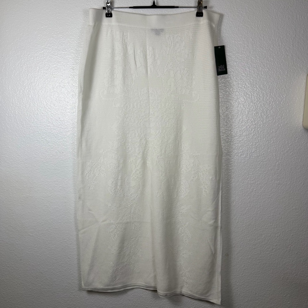 Wild Fable White Knit Floral Long Straight Skirt Size XXL